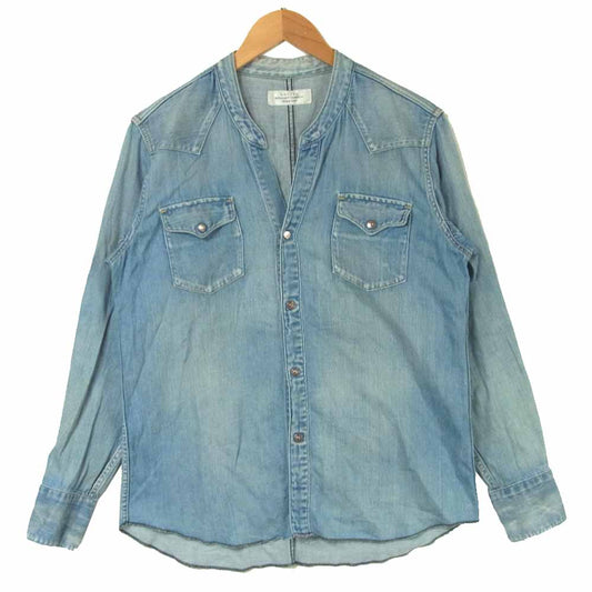 UNUSED アンユーズド 8oz Denim Western Shirt デニム ウエスタン ノーカラー 長袖 シャツ インディゴブルー系 2【中古】