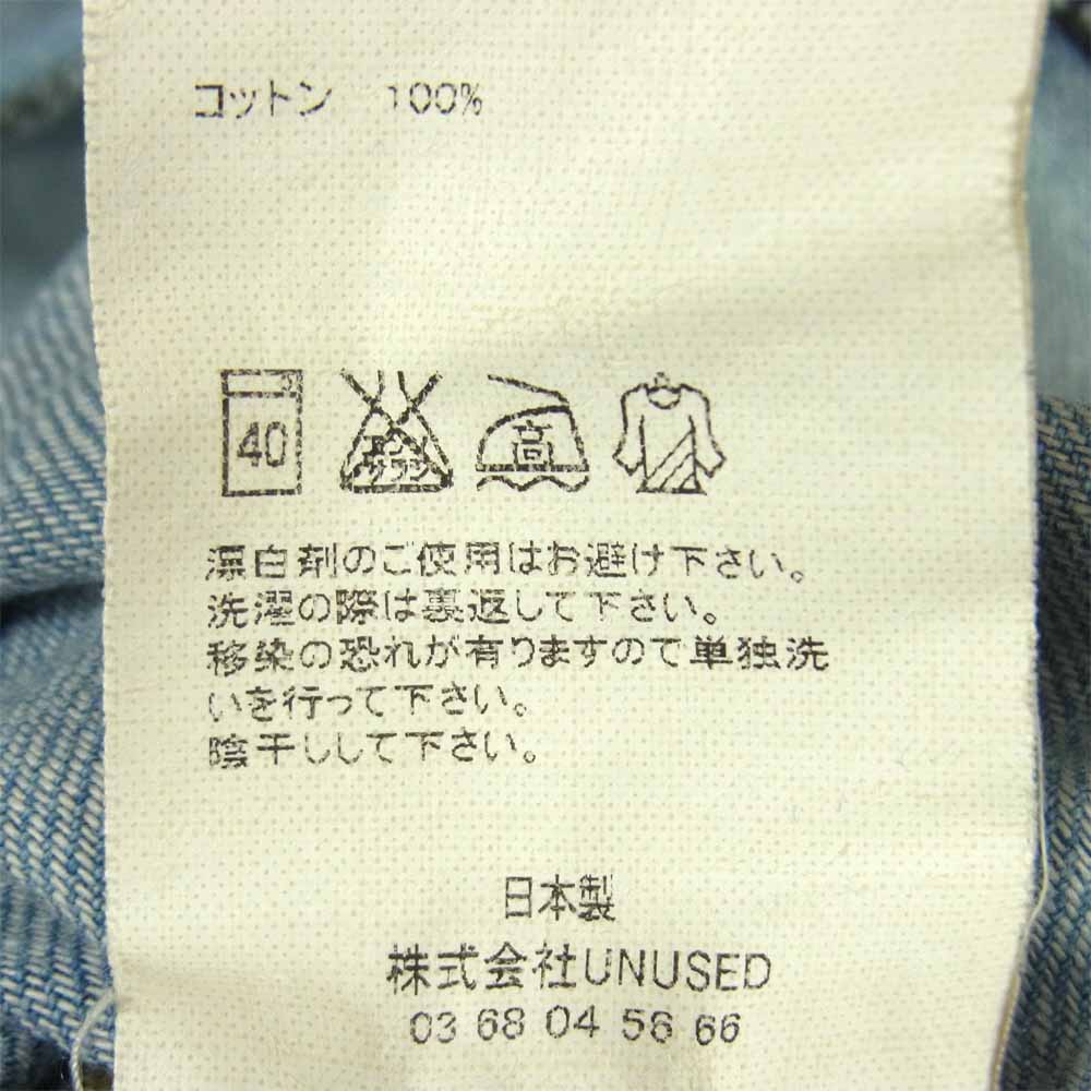 UNUSED アンユーズド 8oz Denim Western Shirt デニム ウエスタン ノーカラー 長袖 シャツ インディゴブルー系 2【中古】