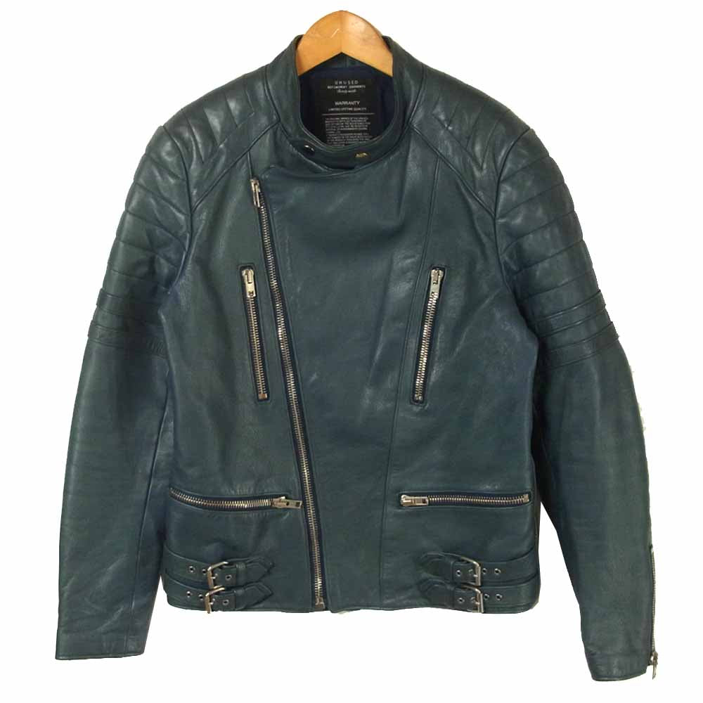 UNUSED アンユーズド US0498 中綿 シンサレート カウレザー セミダブル ライダース ジャケット ブルー系 2【中古】