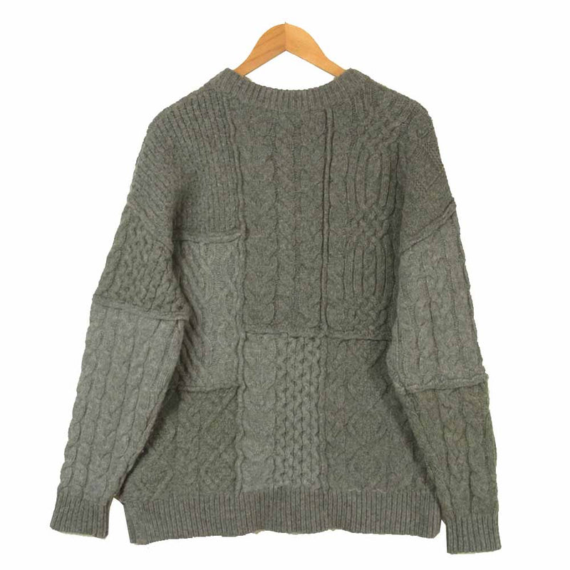 クラネ オム 21106-0851 PATCHWORK CABLE KNIT パッチワーク ケーブル編み クルーネック ウール ニット グレー系 2【中古】