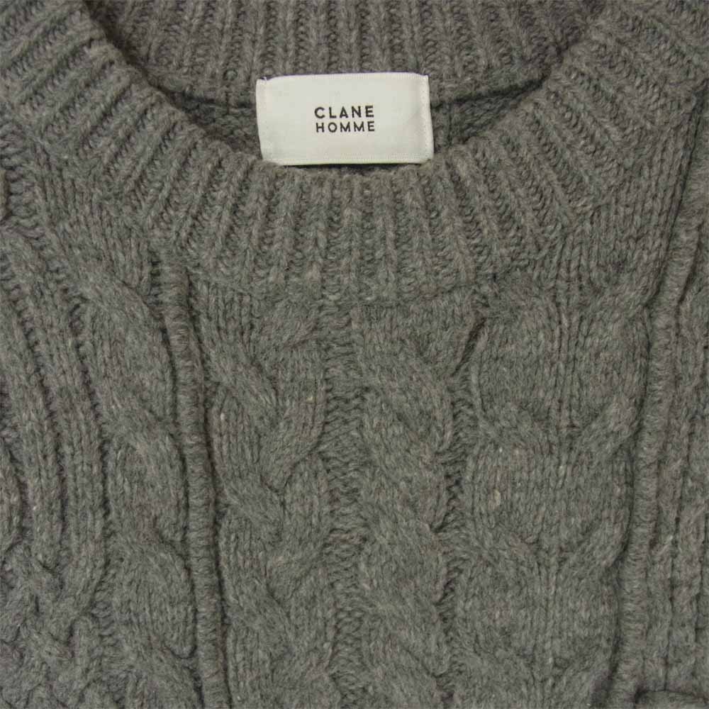 クラネ オム 21106-0851 PATCHWORK CABLE KNIT パッチワーク ケーブル編み クルーネック ウール ニット グレー系 2【中古】