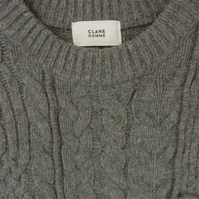 クラネ オム 21106-0851 PATCHWORK CABLE KNIT パッチワーク ケーブル編み クルーネック ウール ニット グレー系 2【中古】