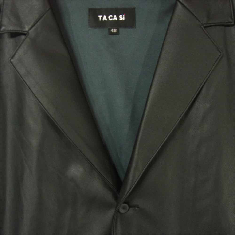 タキャシ 20SS フェイクレザー オープンカラー 半袖 シャツ 日本製 ブラック系 48【美品】【中古】