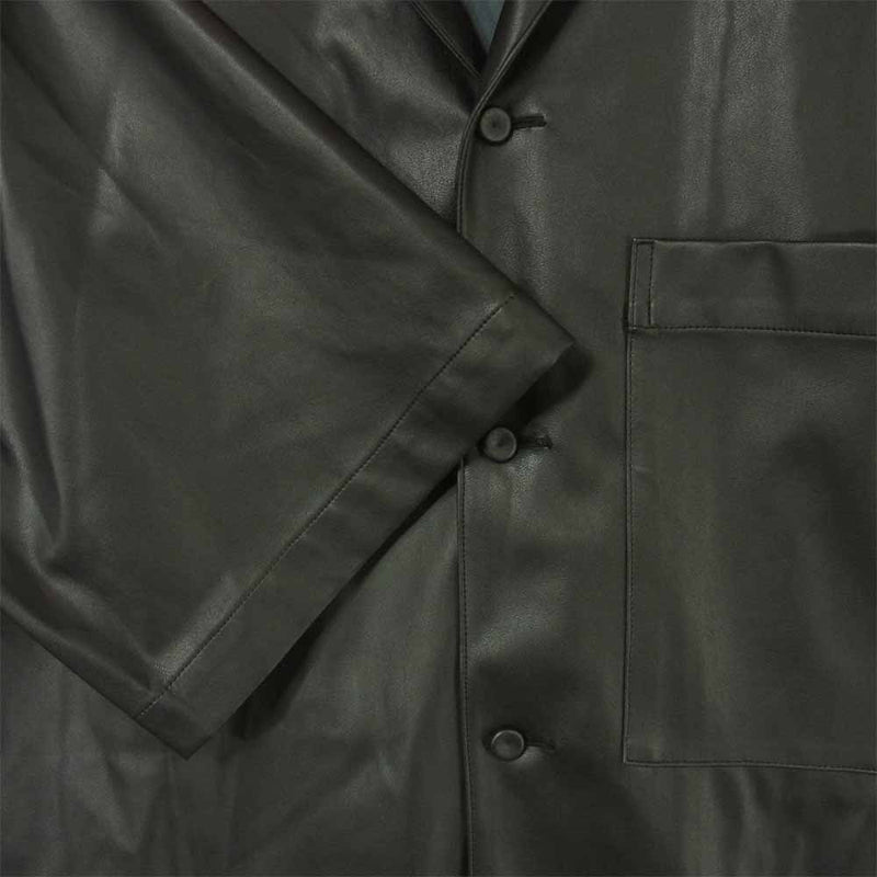 タキャシ 20SS フェイクレザー オープンカラー 半袖 シャツ 日本製 ブラック系 48【美品】【中古】