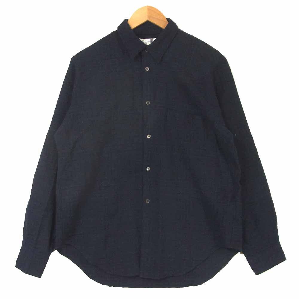 COMME des GARCONS コムデギャルソン W11156 SHIRT ウール モヘヤ チェック 長袖 シャツ フランス製 ネイビー系 S【美品】【中古】