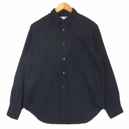 COMME des GARCONS コムデギャルソン W11156 SHIRT ウール モヘヤ チェック 長袖 シャツ フランス製 ネイビー系 S【美品】【中古】