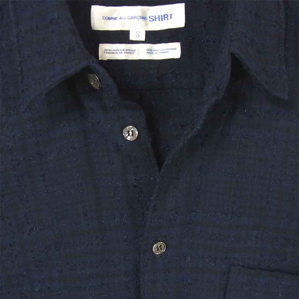 COMME des GARCONS コムデギャルソン W11156 SHIRT ウール モヘヤ チェック 長袖 シャツ フランス製 ネイビー系 S【美品】【中古】