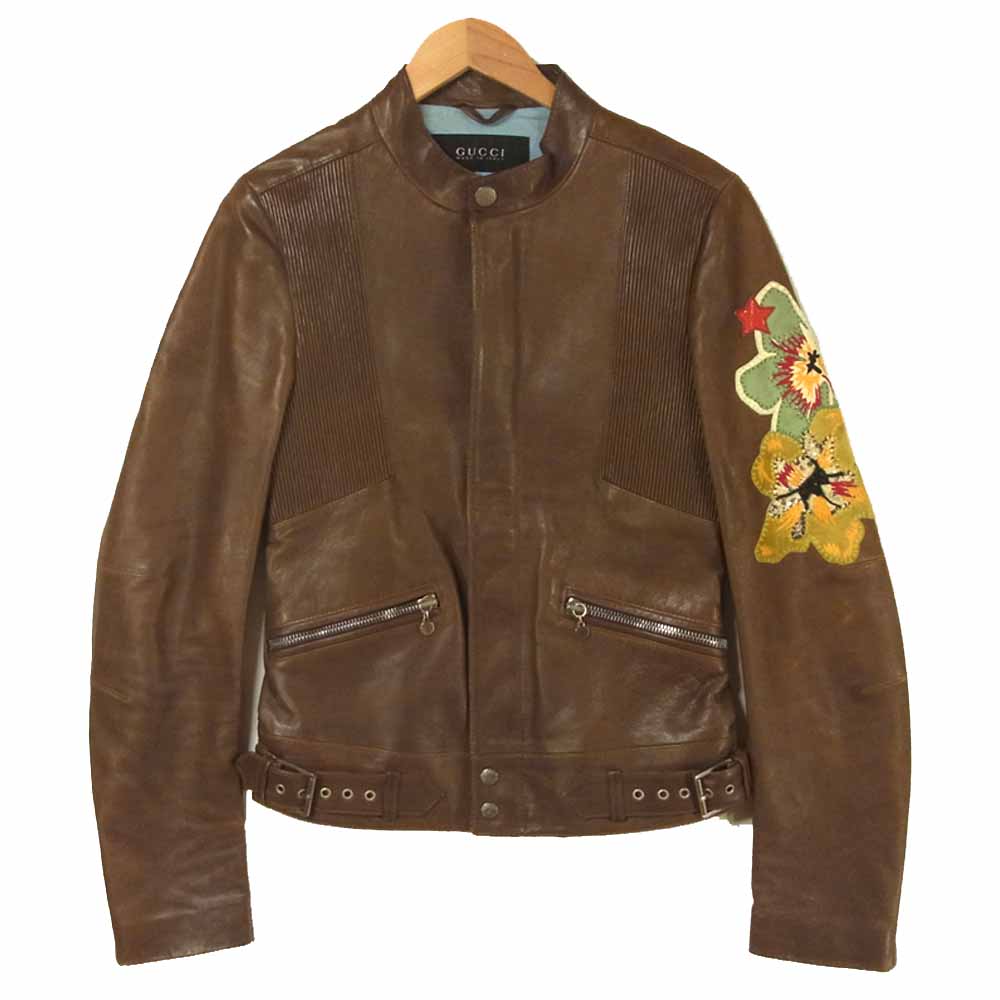 GUCCI グッチ 216806 XW235 国内正規品 レザー ワッペン ブルゾン 牛革 イタリア製 ブラウン系 44【中古】