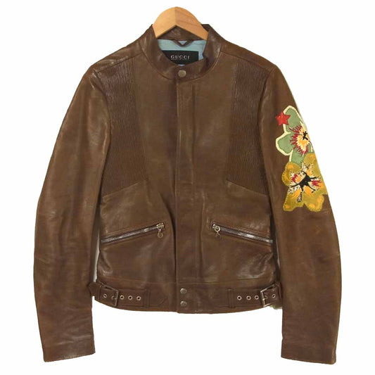 GUCCI グッチ 216806 XW235 国内正規品 レザー ワッペン ブルゾン 牛革 イタリア製 ブラウン系 44【中古】