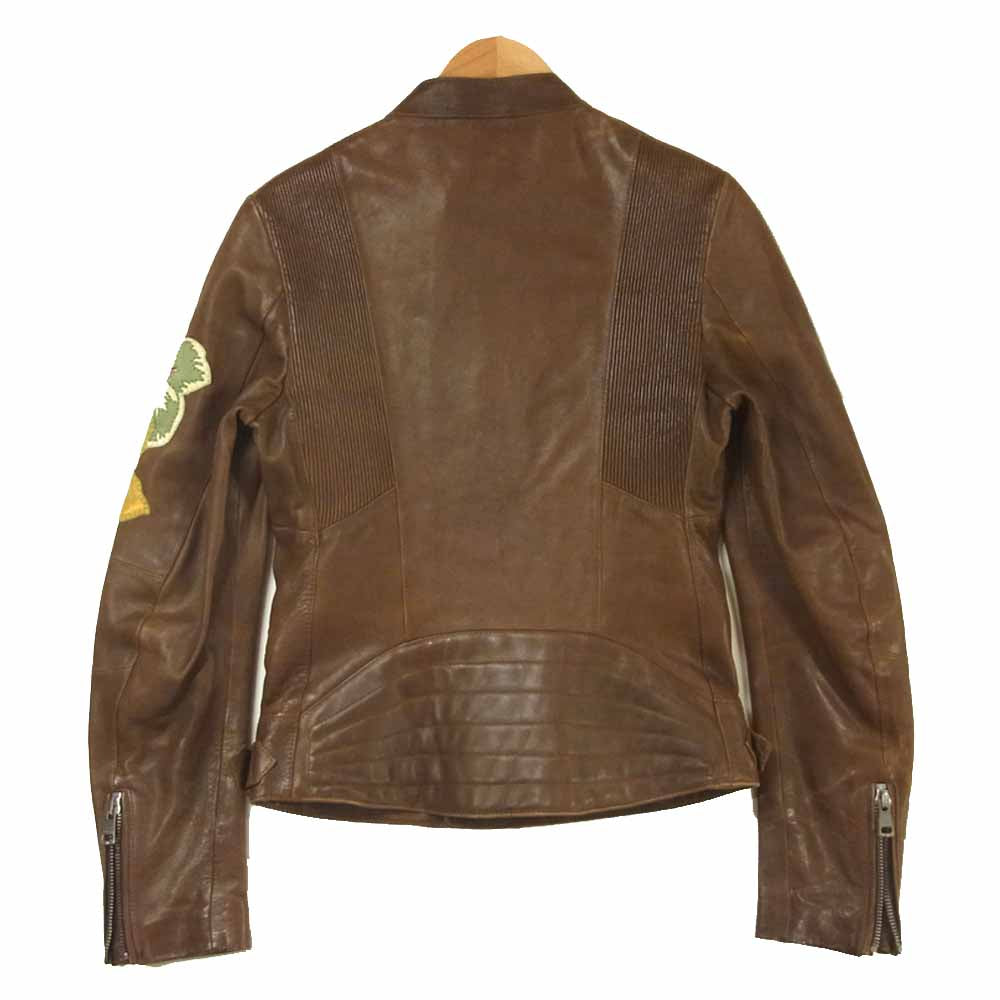 GUCCI グッチ 216806 XW235 国内正規品 レザー ワッペン ブルゾン 牛革 イタリア製 ブラウン系 44【中古】