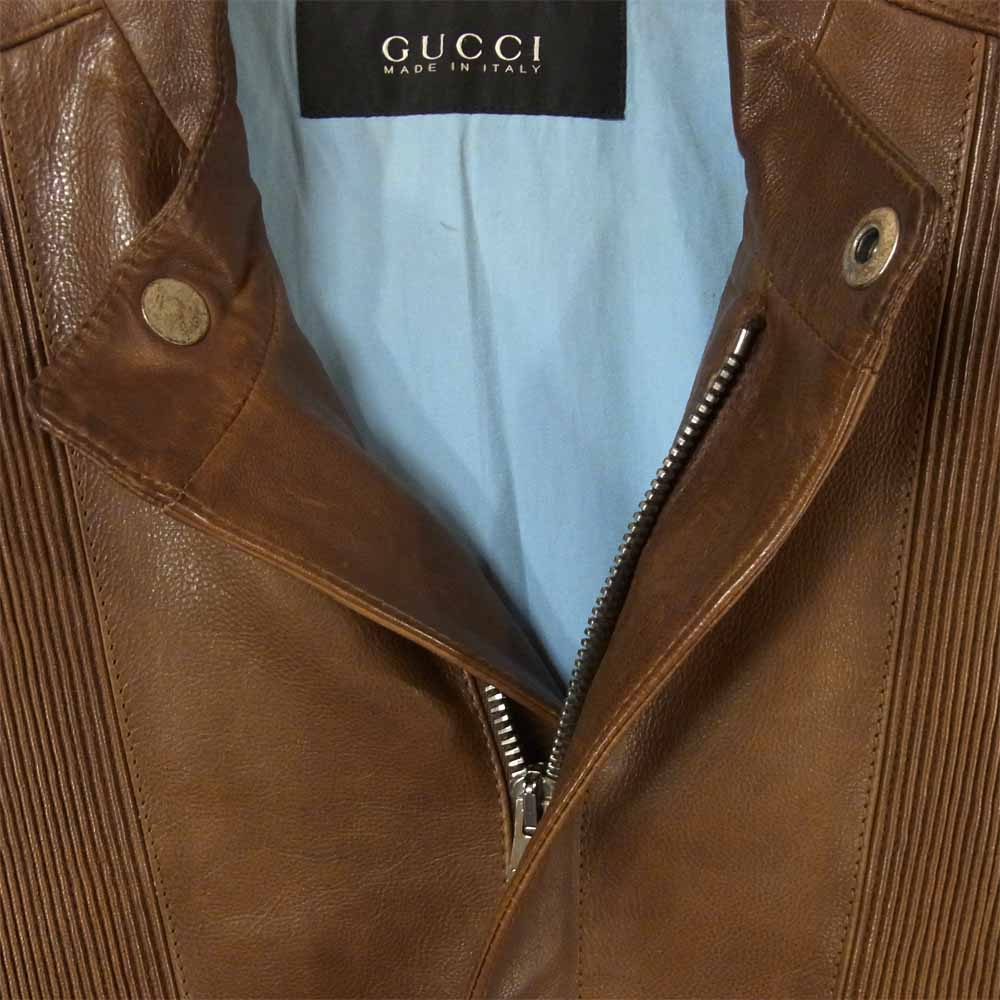 GUCCI グッチ 216806 XW235 国内正規品 レザー ワッペン ブルゾン 牛革 イタリア製 ブラウン系 44【中古】