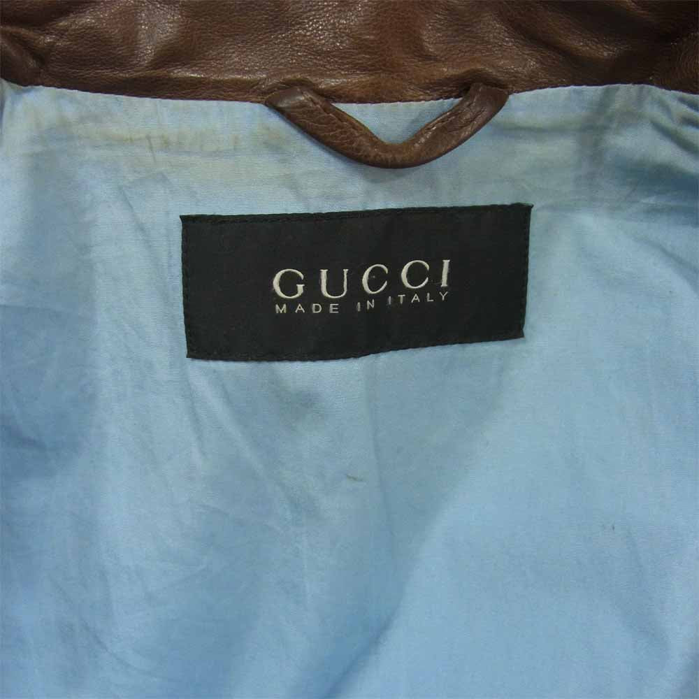 GUCCI グッチ 216806 XW235 国内正規品 レザー ワッペン ブルゾン 牛革 イタリア製 ブラウン系 44【中古】