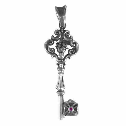 Justin Davis ジャスティンデイビス SPJ182 販売証明書付属 CREATION KEY クラウン キー ルビー ダイヤ ペンダント シルバー系【中古】