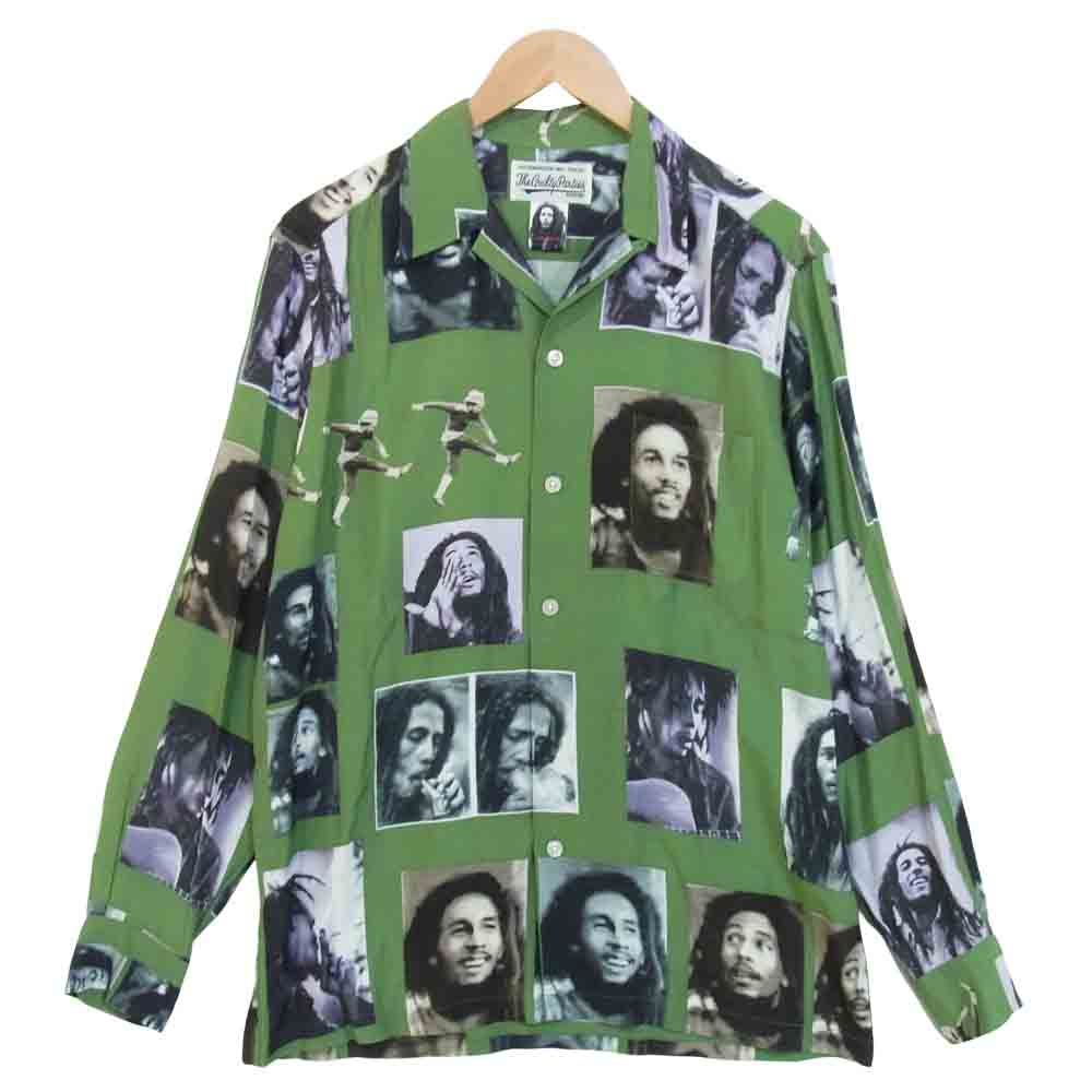 WACKO MARIA ワコマリア 18AW BOB MARLEY HAWAIIAN SHIRT ボブマーリー アロハ ハワイアン プリント シャツ グリーン系 M【美品】【中古】