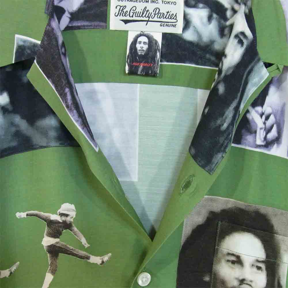 WACKO MARIA ワコマリア 18AW BOB MARLEY HAWAIIAN SHIRT ボブマーリー アロハ ハワイアン プリント シャツ グリーン系 M【美品】【中古】