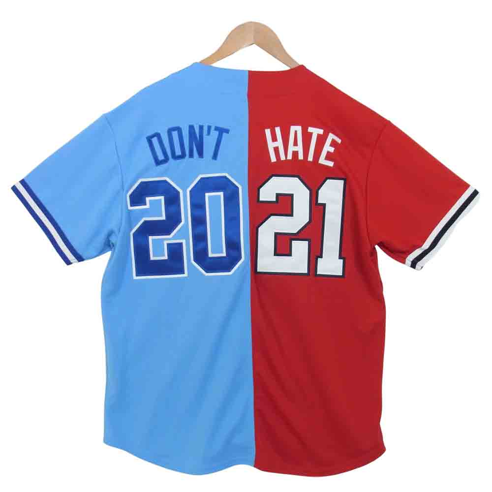 Supreme シュプリーム 21SS Don't Hate Baseball Jersey ドント ヘイト ベースボール ジャージ マルチカラー 半袖 シャツ 赤×水色系 M【新古品】【未使用】【中古】