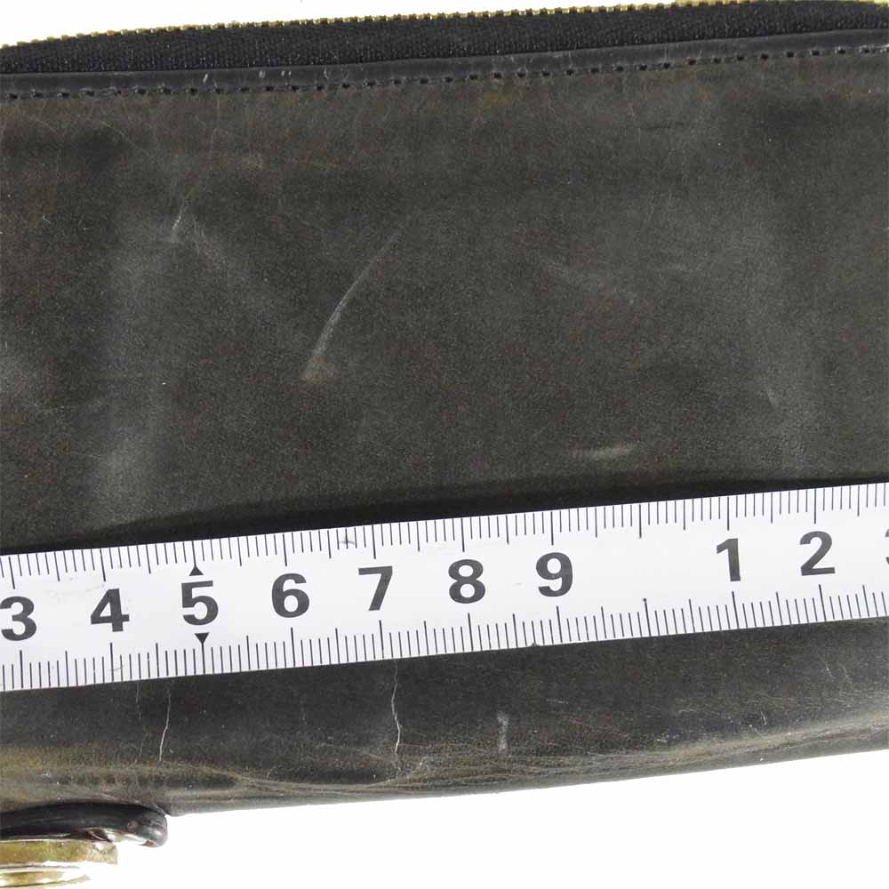 ソット レザー ミドル ウォレット 財布 日本製 革 二つ折り財布 ラウンドジップ チャコール系【中古】