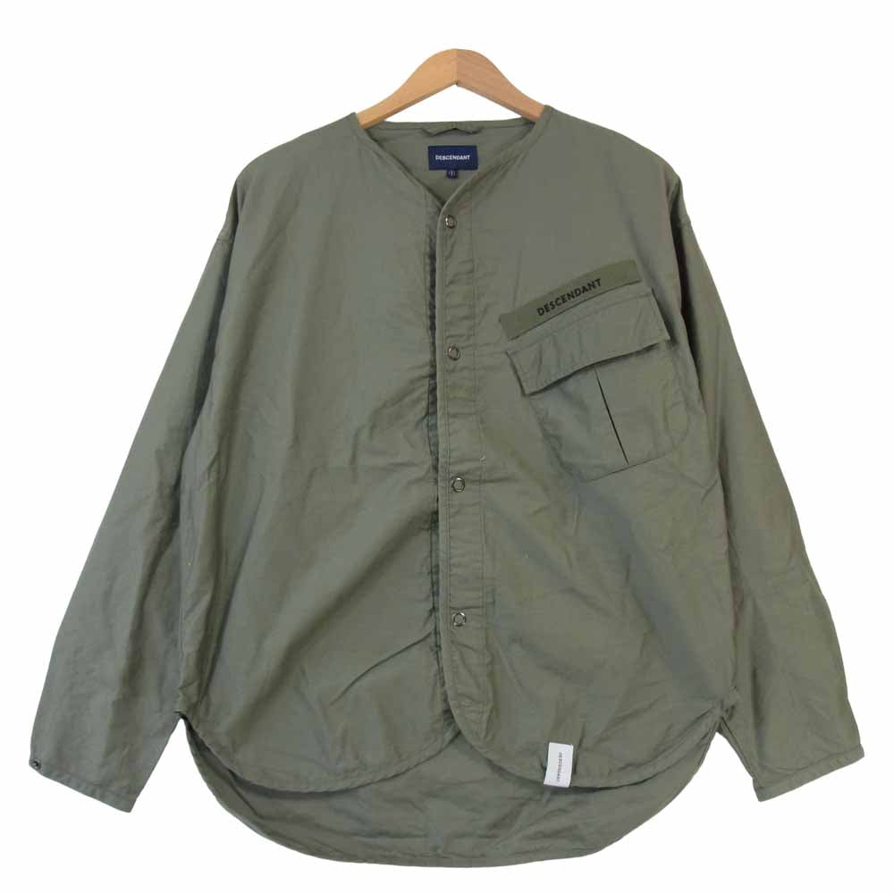 DESCENDANT ディセンダント 20AW REMNANTS SATIN LS SHIRTS ノーカラー シャツ カーキ系 1【美品】【中古】