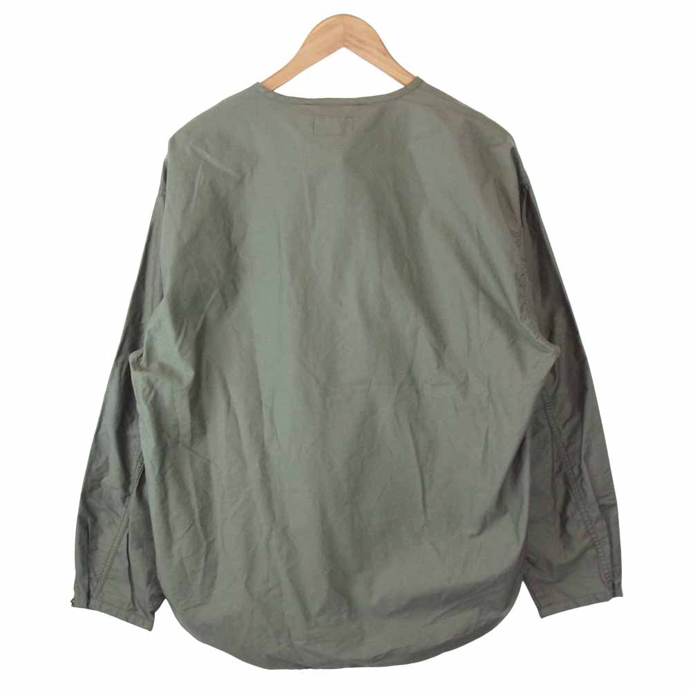DESCENDANT ディセンダント 20AW REMNANTS SATIN LS SHIRTS ノーカラー シャツ カーキ系 1【美品】【中古】