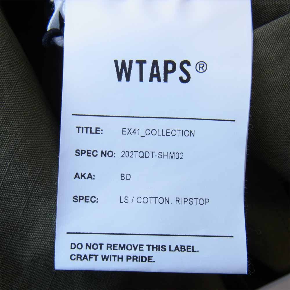WTAPS ダブルタップス 20AW 202TQDT-SHM02 BD /LS / COTTON. RIPSTOP コットン リップストップ BD 長袖 シャツ カーキ系 S【新古品】【未使用】【中古】