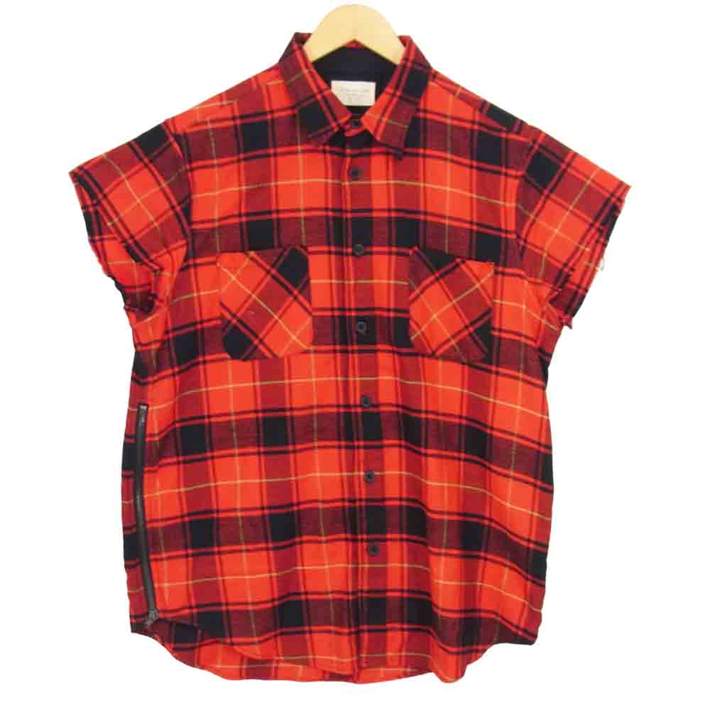 FEAR OF GOD フィアオブゴッド THIRD COLLECTION サイドジップ ノースリーブ フランネルシャツ レッド系 サイズ表記無【美品】【中古】