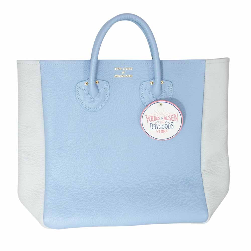 ヤングアンドオルセン TOMORROWLAND トゥモローランド 別注 レザー トート バック ライトブルー系【極上美品】【中古】