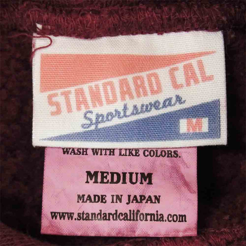 STANDARD CALIFORNIA スタンダードカリフォルニア 裏起毛 コットン プルオーバー パーカー 日本製 ワインレッド系 M【中古】