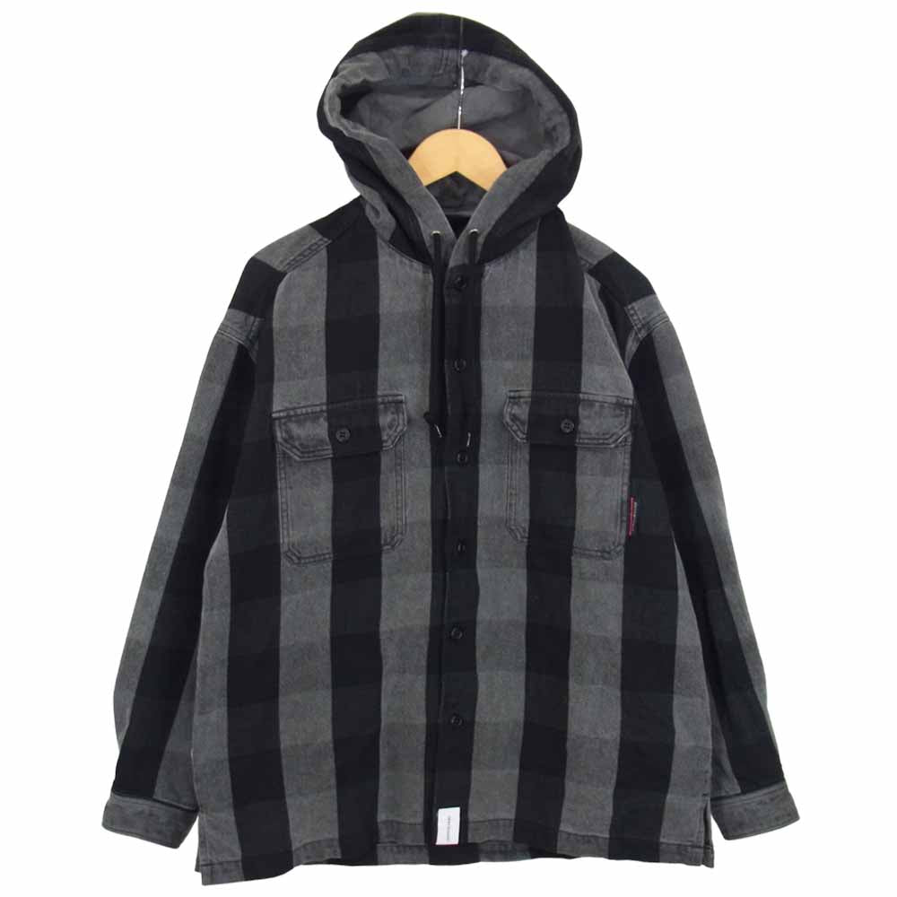 DESCENDANT ディセンダント HOODED LS SHIRT フード付 チェック 長袖 シャツ グレー系 1【中古】