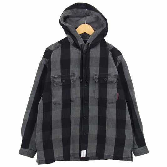 DESCENDANT ディセンダント HOODED LS SHIRT フード付 チェック 長袖 シャツ グレー系 1【中古】