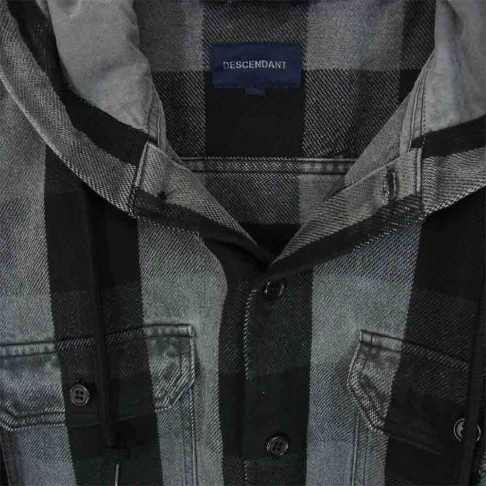 DESCENDANT ディセンダント HOODED LS SHIRT フード付 チェック 長袖 シャツ グレー系 1【中古】