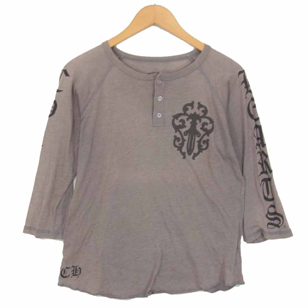 CHROME HEARTS クロムハーツ（原本無） 国内正規品 USA製 ヘンリーネック ダガー クロス プリント カットソー グレー系 M【中古】