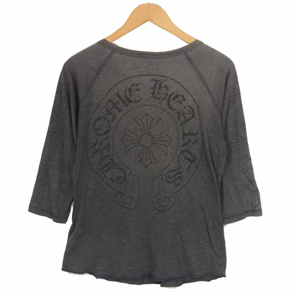 CHROME HEARTS クロムハーツ（原本無） 国内正規品 USA製 ヘンリーネック クロス スクロールラベル プリント カットソー グレー系 M【中古】