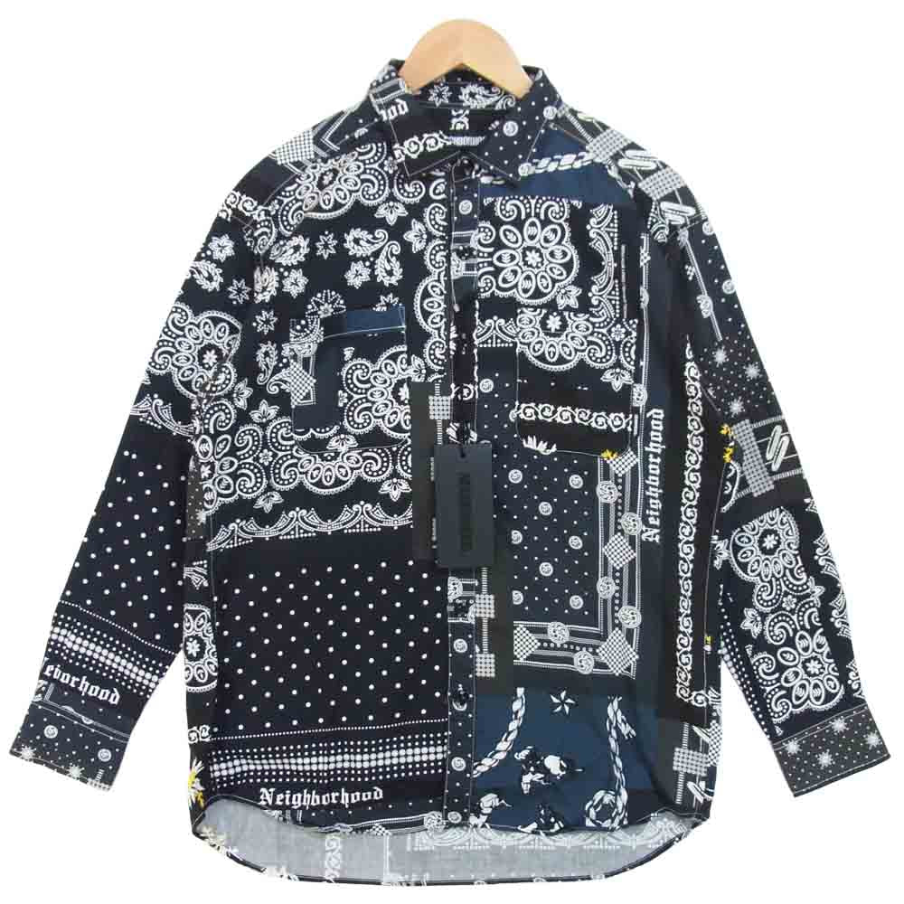 NEIGHBORHOOD ネイバーフッド 21SS 211TSNH-SHM10 BANDANA C-SHIRT . LS バンダナ 長袖 シャツ ブラック系 S【新古品】【未使用】【中古】