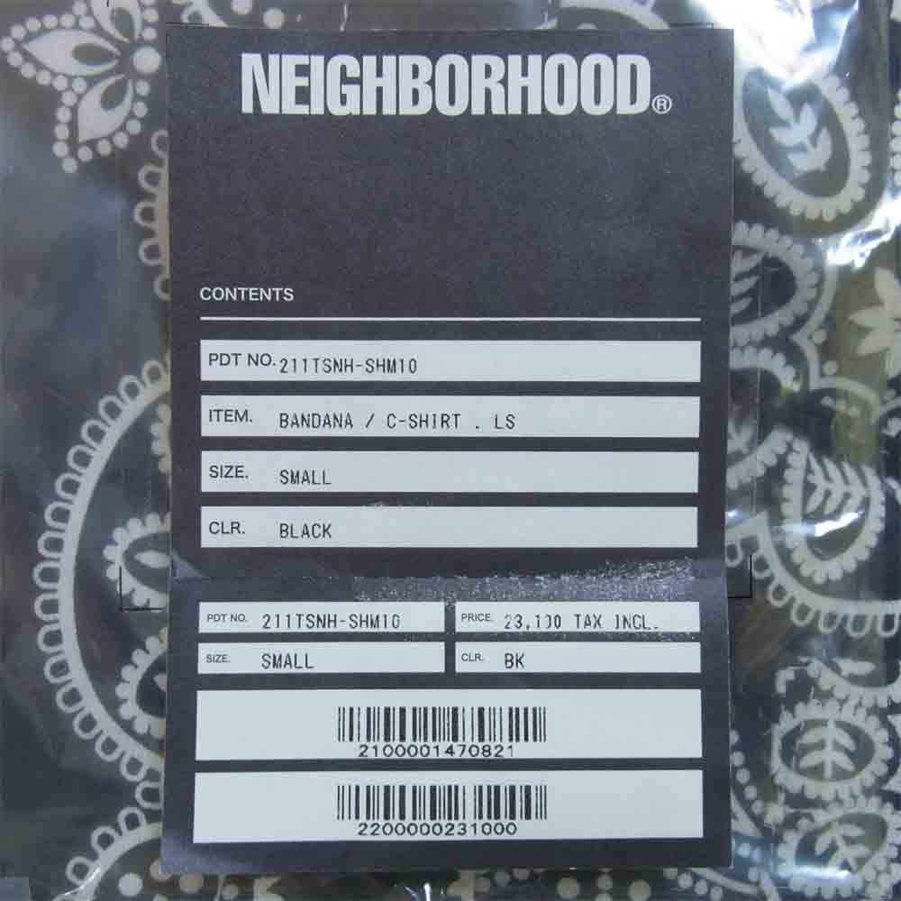 NEIGHBORHOOD ネイバーフッド 21SS 211TSNH-SHM10 BANDANA C-SHIRT . LS バンダナ 長袖 シャツ ブラック系 S【新古品】【未使用】【中古】