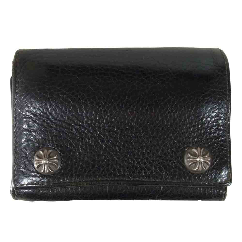 CHROME HEARTS クロムハーツ（原本有） 3FOLD 3フォールド カスタムオーダー クロス パッチ ボタン レザー ウォレット ブラック系【中古】