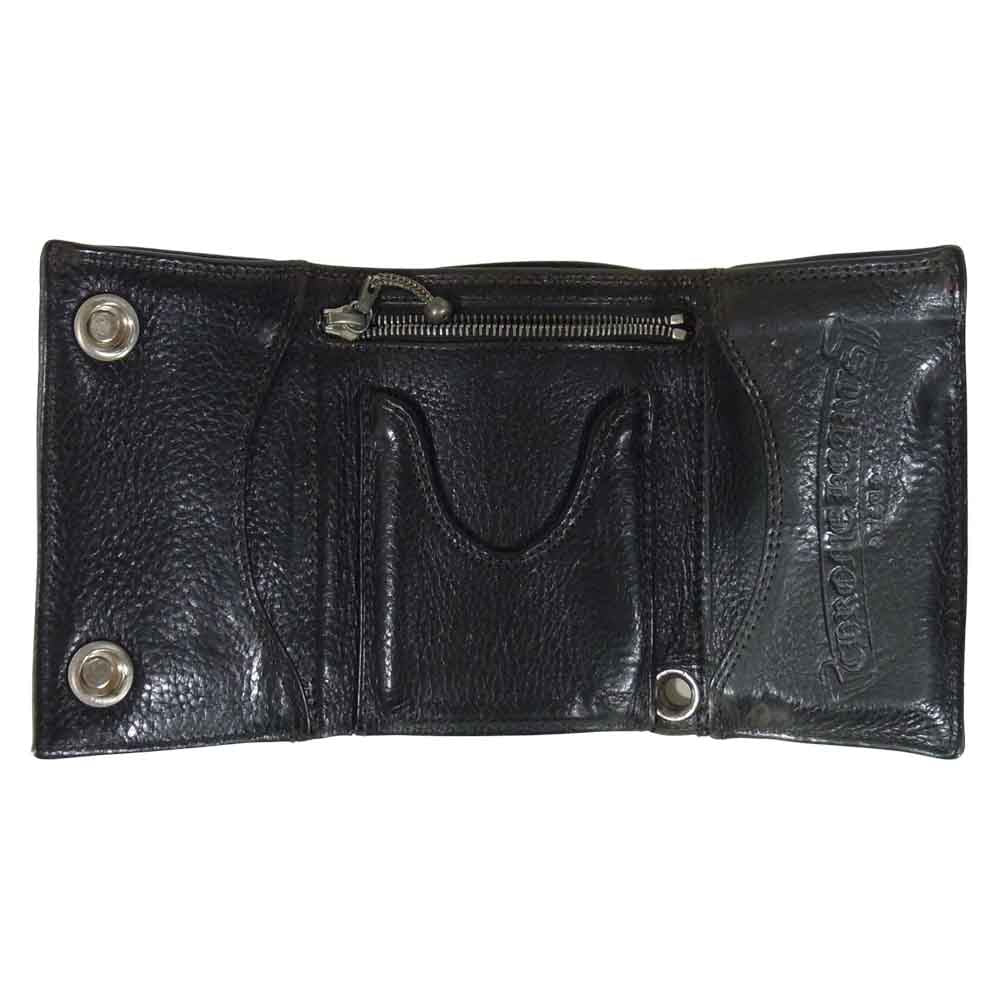 CHROME HEARTS クロムハーツ（原本有） 3FOLD 3フォールド カスタムオーダー クロス パッチ ボタン レザー ウォレット ブラック系【中古】