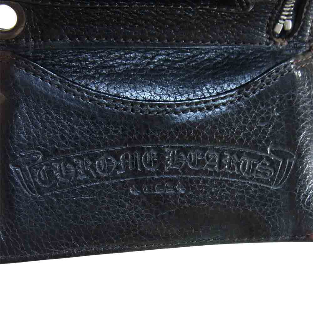 CHROME HEARTS クロムハーツ（原本有） 3FOLD 3フォールド カスタムオーダー クロス パッチ ボタン レザー ウォレット ブラック系【中古】
