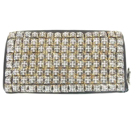 CHROME HEARTS クロムハーツ（原本無） WALLET REC F ZIP PYRMD STUDS フルゼロ ピラミッド ウォレット シルバー系 ブラック系【中古】