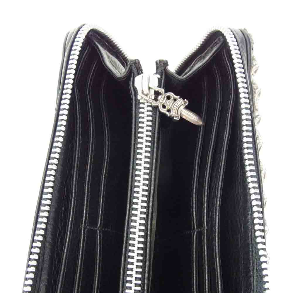 CHROME HEARTS クロムハーツ（原本無） WALLET REC F ZIP PYRMD STUDS フルゼロ ピラミッド ウォレット シルバー系 ブラック系【中古】
