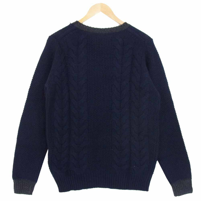 uniform experiment ユニフォームエクスペリメント 15AW UE-156097 CABLE CREW NECK KNIT ケーブル クルーネック ニット ネイビー系 2【中古】