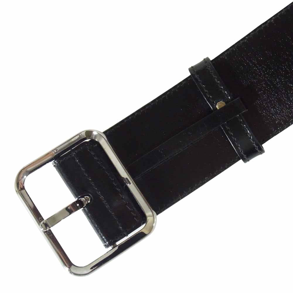 GUCCI グッチ ロゴプレート ワイド ベルト 037219416497028 イタリア製 ブラック系【美品】【中古】