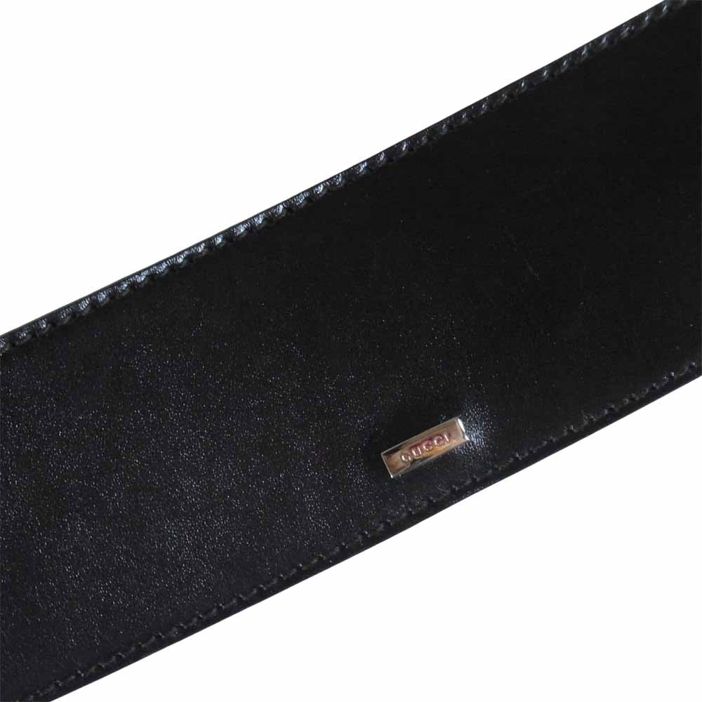 GUCCI グッチ ロゴプレート ワイド ベルト 037219416497028 イタリア製 ブラック系【美品】【中古】