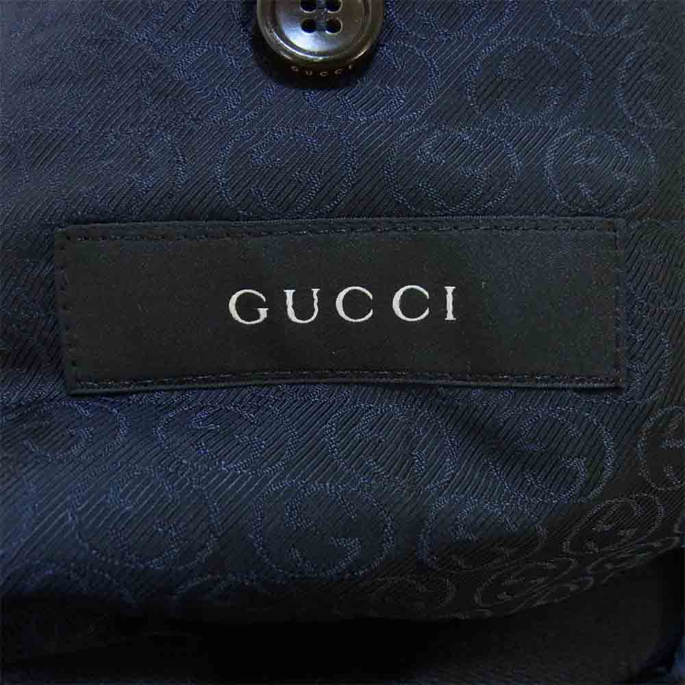 GUCCI グッチ ウール セットアップ スーツ ジャケット パンツ 裏地 イタリア製 ダークネイビー系 48【中古】