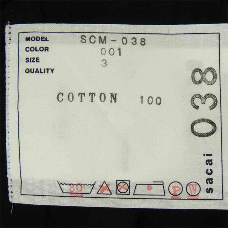 Sacai サカイ SCM-038 Cotton Poplin Shirt コットン ポプリン ドッキング 長袖 シャツ ブラック系 3【極上美品】【中古】