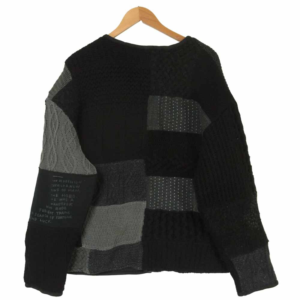 PORTER CLASSIC ポータークラシック H/W PATCH WORK KNIT CARDIGAN ハンドワーク パッチワーク ニット カーディガン ブラック系 グレー系 4【中古】