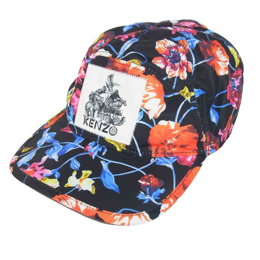 KENZO ケンゾー memento collection 1 花柄 キャップ 帽子 ポリエステル ワッペン ブラック系 U【中古】