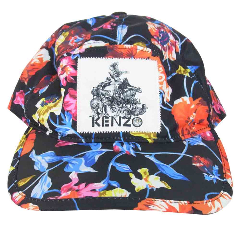 KENZO ケンゾー memento collection 1 花柄 キャップ 帽子 ポリエステル ワッペン ブラック系 U【中古】