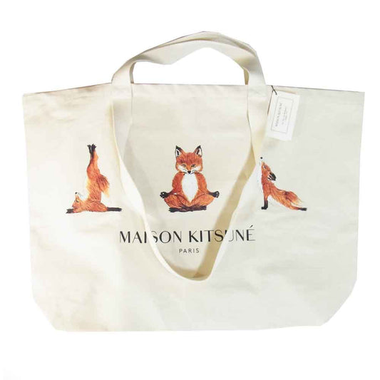MAISON KITSUNE メゾンキツネ 3 YOGA FOXES トートバッグ ベージュ系 XXL【新古品】【未使用】【中古】