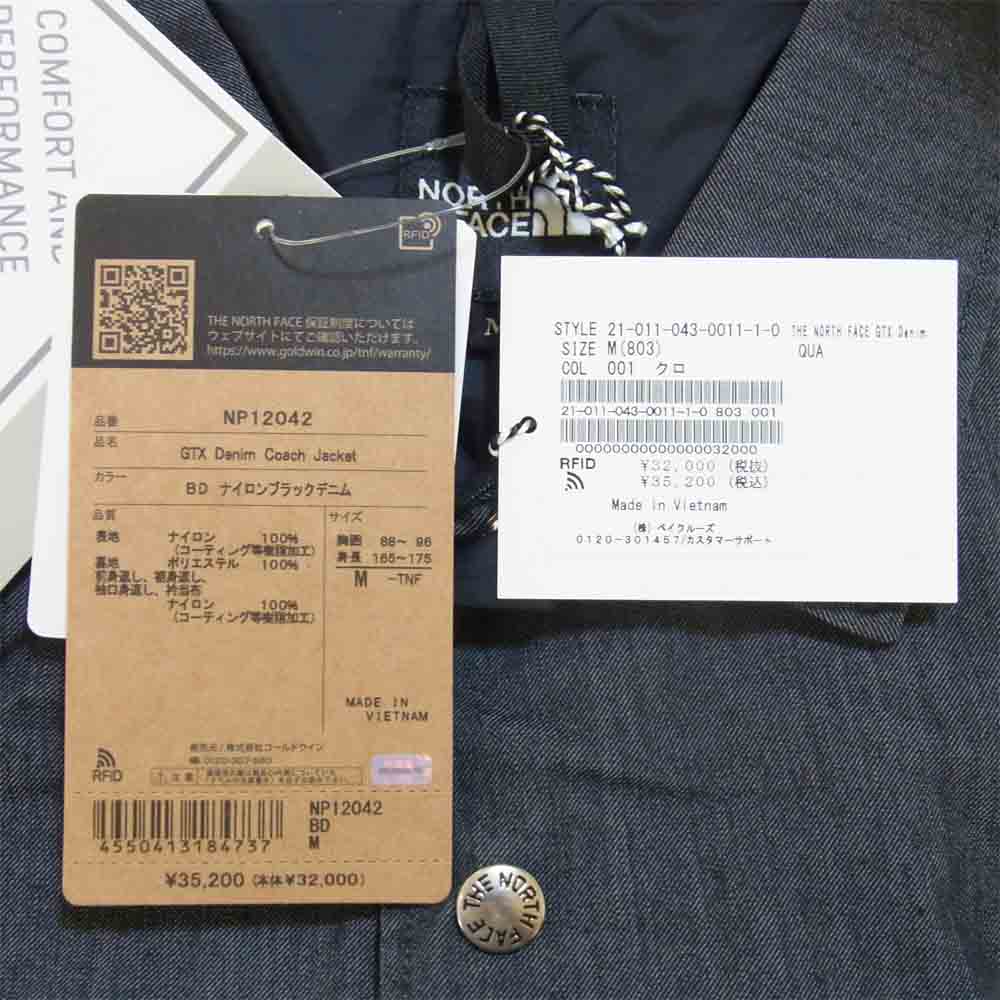 THE NORTH FACE ノースフェイス NP12042 GTX Denim Coach Jacket GTX デニム コーチ ジャケット ナイロンブラックデニム M【新古品】【未使用】【中古】