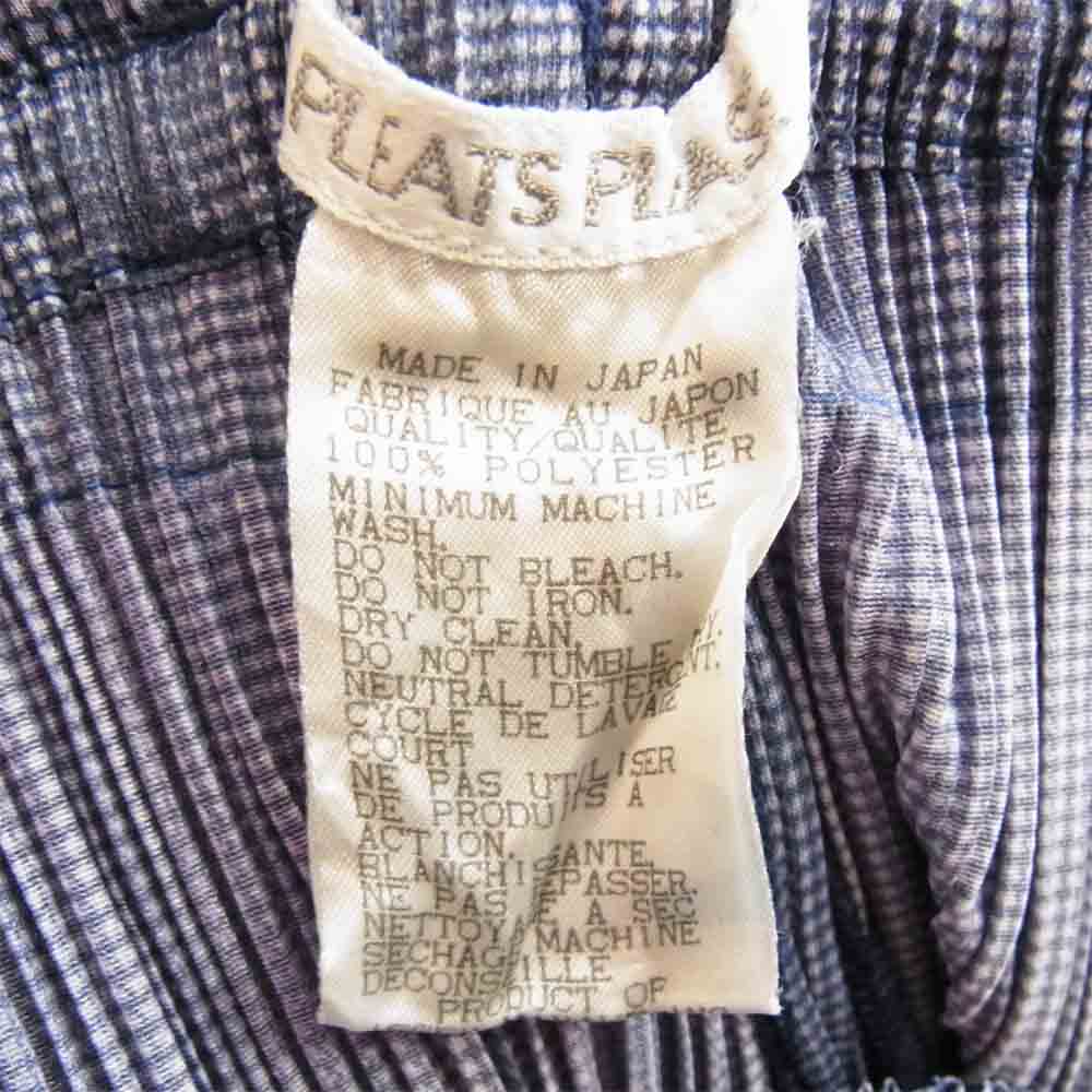PLEATS PLEASE プリーツプリーズ PP82-JF809 ISSEY MIYAKE イッセイミヤケ プリーツ加工 千鳥格子 柄 ストレート パンツ ネイビー系 1【美品】【中古】